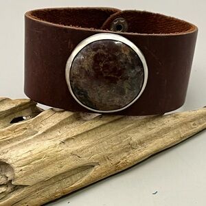 Brown Leather Bracelet with Silver Accents